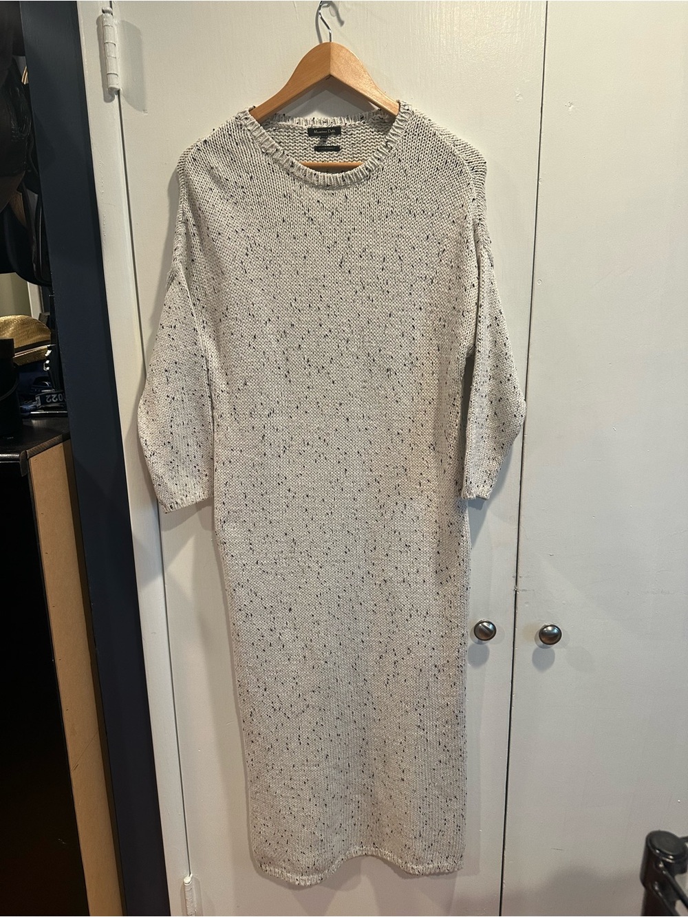 Massimo Dutti Cream Speckled Knit Midi Dress